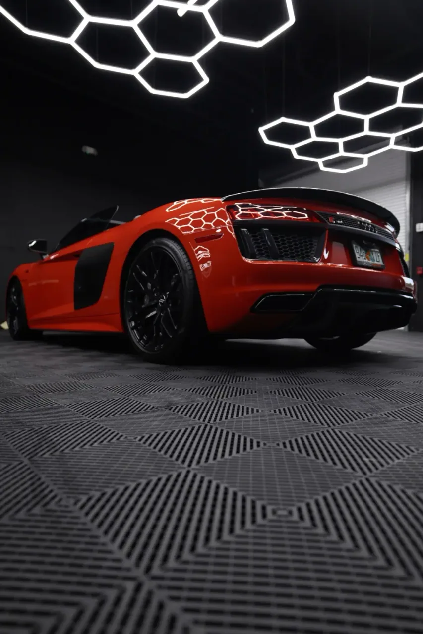 Red Audi R8 rear in the Imperial Auto Lab studio
