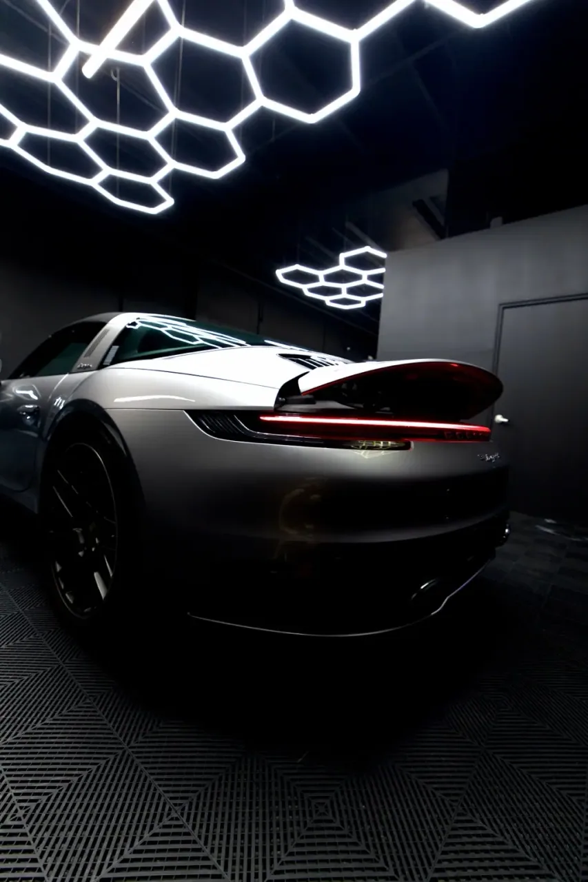 Silver Porsche 911 rear in the Imperial Auto Lab studio
